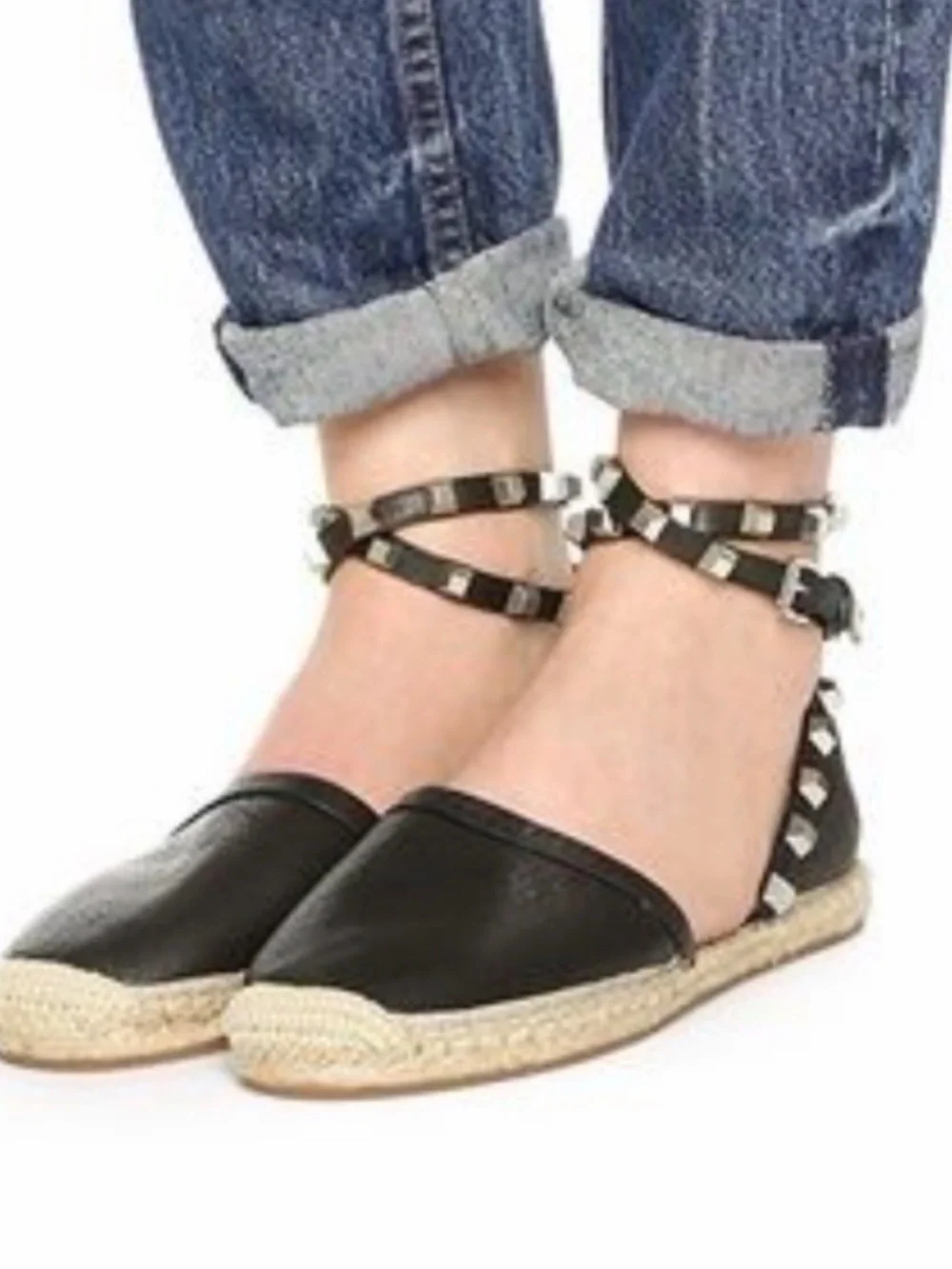 Rebecca Minkoff Black Studded Ankle-Wrap Espadrilles